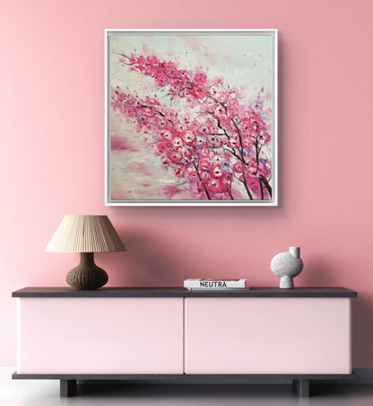 Pink Blossom Floral Tree Branch Abstract Painting