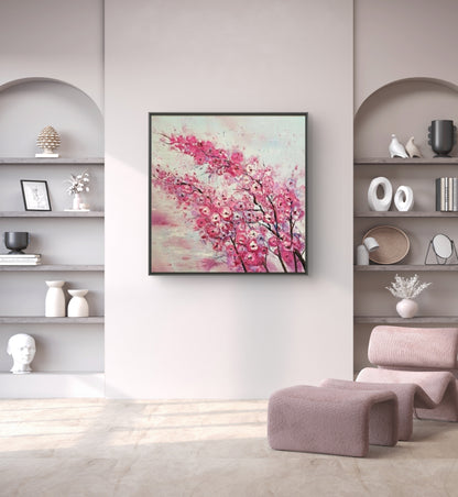 Pink Blossom Floral Tree Branch Abstract Painting