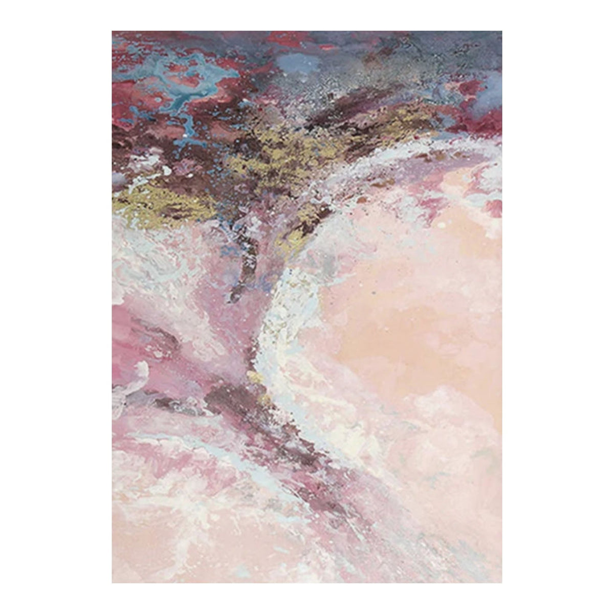 Modern abstract pink and gold textured canvas art titled “Ethereal Drift”, featuring soft pastel tones and flowing organic patterns.