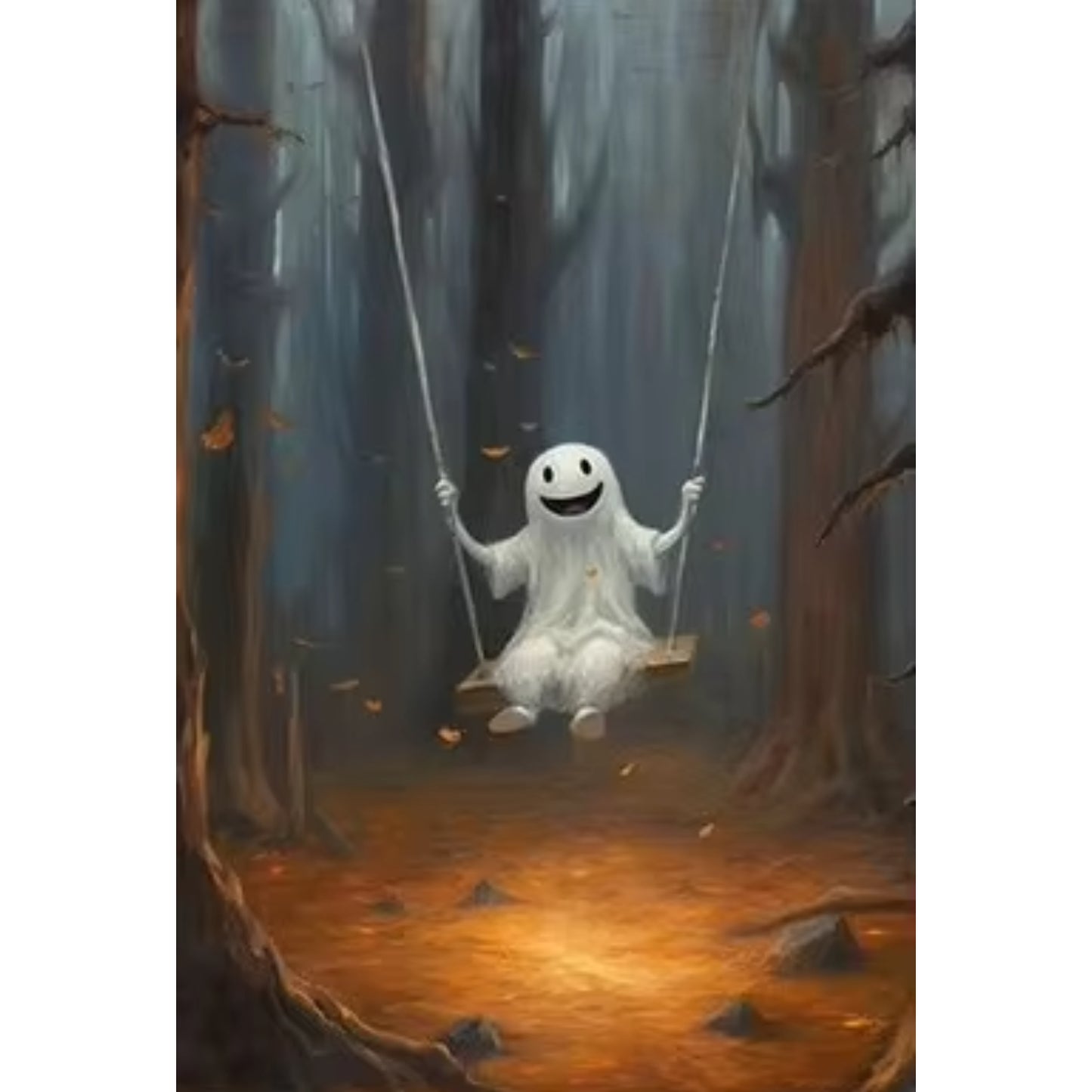 Playful Ghost on Swing Dark Academia Halloween Wall Art