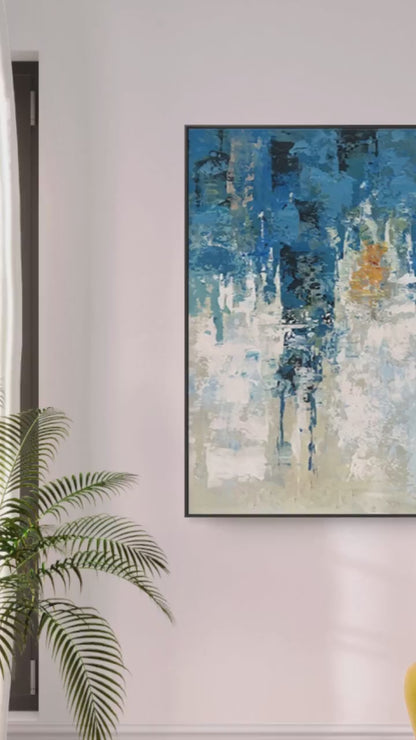 Abstract Heavy Textured Blue Landscape Wall Painting