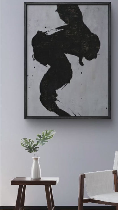 Vertical Black and White Minimalist Wall Painting