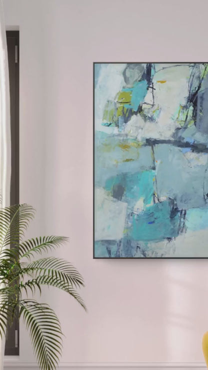 Acrylic Blue Textured Contemporary Modern Wall Art