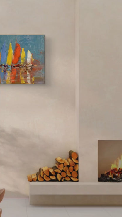 Abstract Colourful Sailboat Seascape Knife Artwork