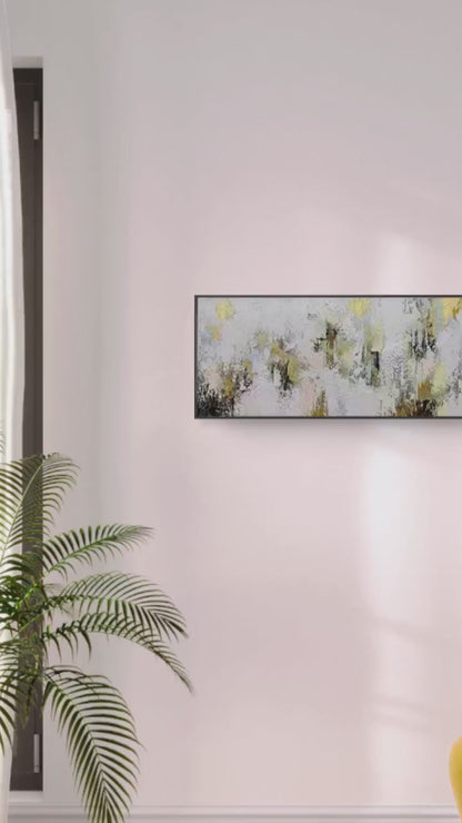 Large Abstract Grey Gold Textured Canvas Painting