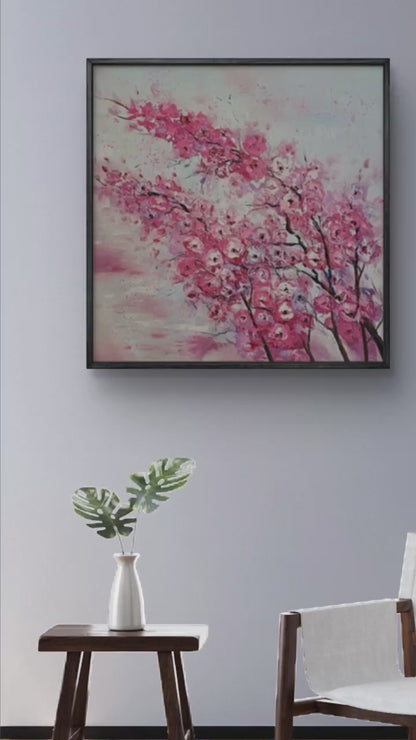 Pink Blossom Floral Tree Branch Abstract Painting