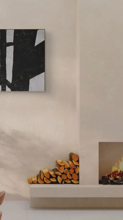Mid Century Modern Black White Minimalist Painting