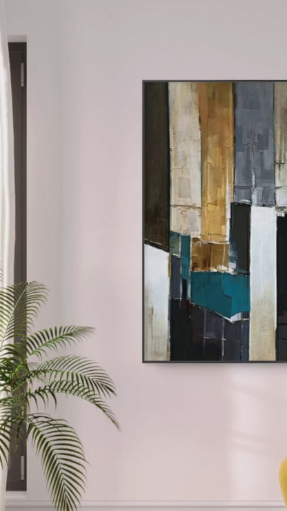 Pittura astratta minima del paesaggio urbano dai colori vivaci