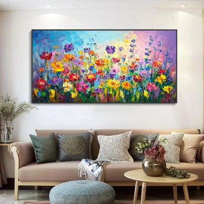 Golden Bloom Textured Floral Painting in Warm Sunset Tones