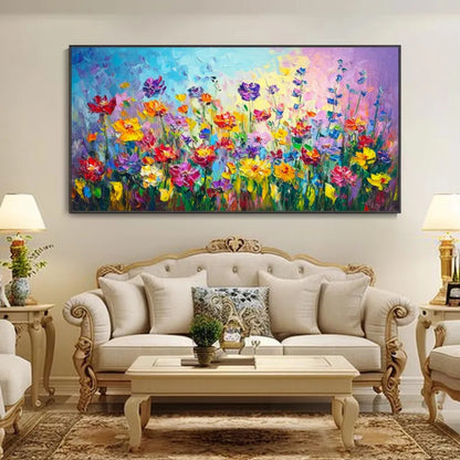 Golden Bloom Textured Floral Painting in Warm Sunset Tones