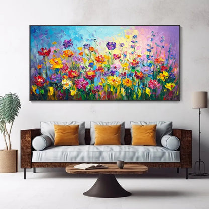 Golden Bloom Textured Floral Painting in Warm Sunset Tones