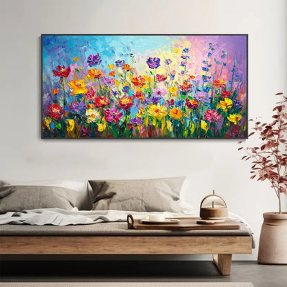 Golden Bloom Textured Floral Painting in Warm Sunset Tones