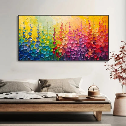 Radiant Bloom Rainbow Textured Floral Wall Art