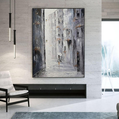 Abstract painting in a modern living room setting