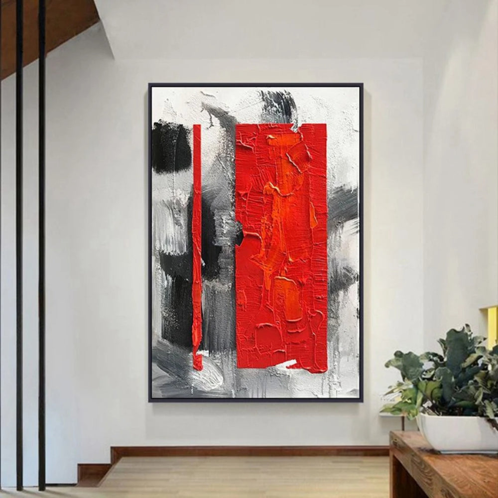 Red Strip on Black Shade Modern Abstract Living Room Painting