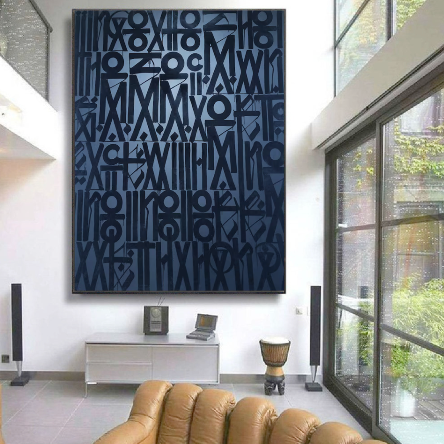 Deep Blue Retna-Inspired Graffiti Pop Art Painting