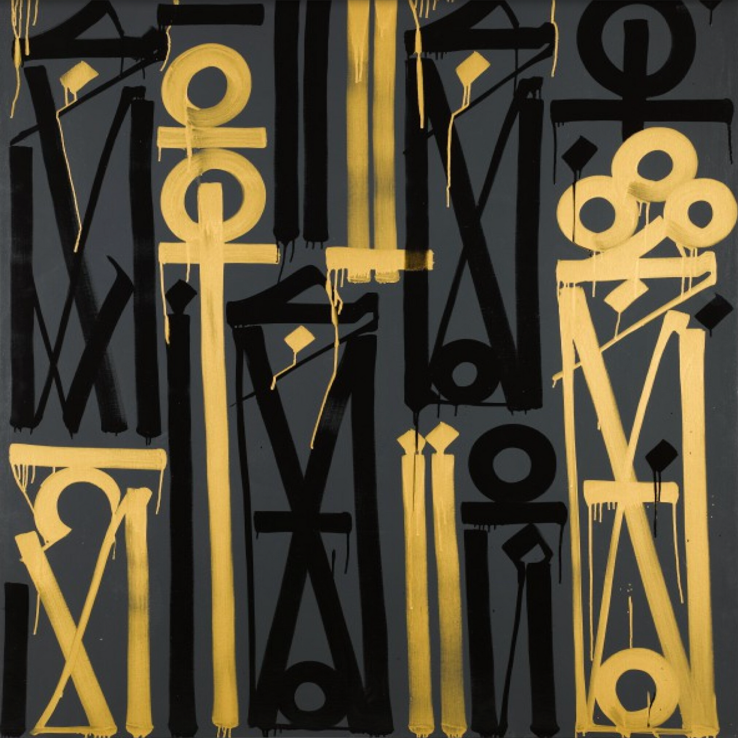 Square Black Yellow Retna Replica Hieroglyphic Art