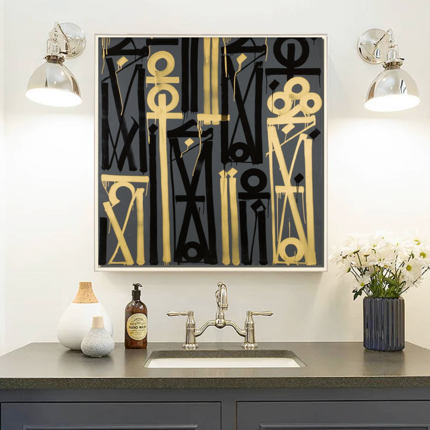 Square Black Yellow Retna Replica Hieroglyphic Art