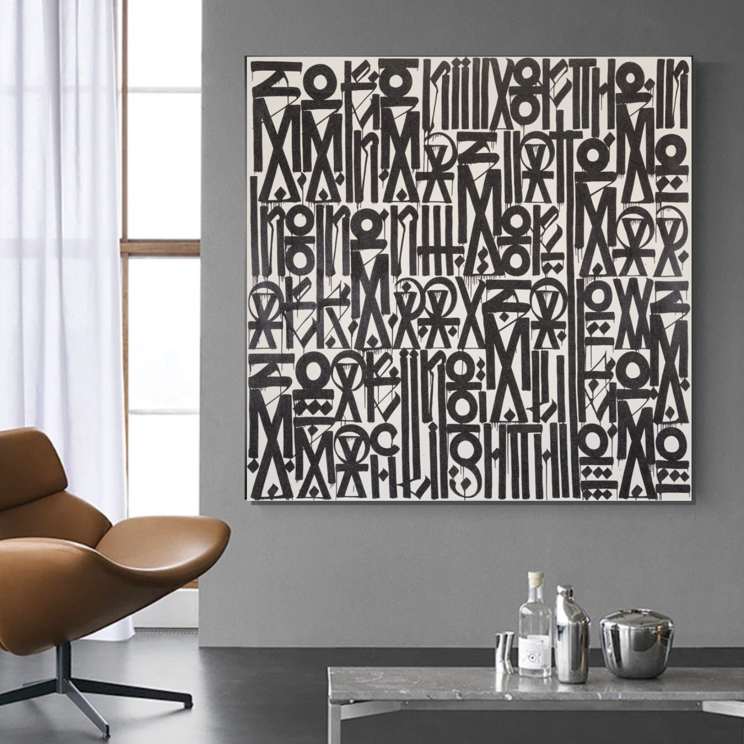 Retna Style Black White Calligraphy Font Painting