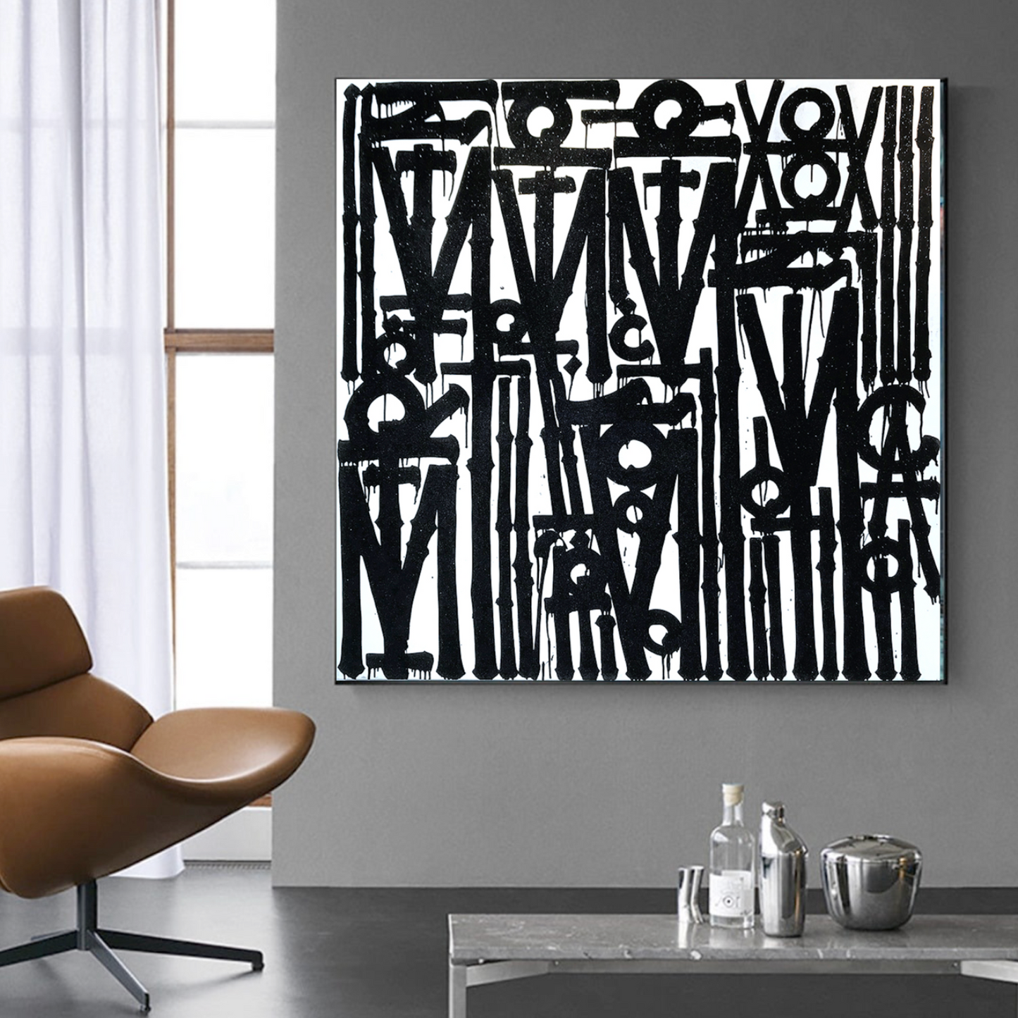 Graffiti White Black Retna Replica Square Painting