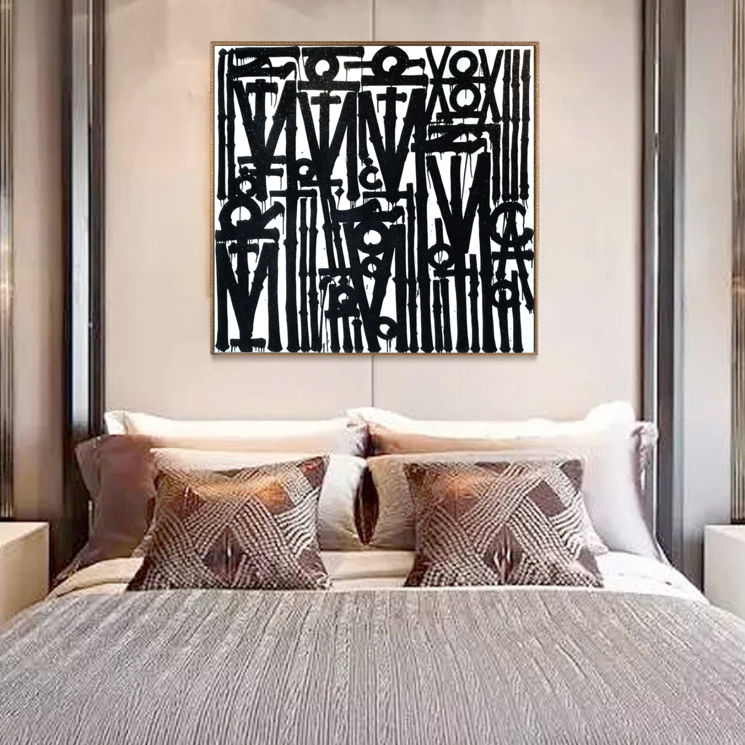 Graffiti White Black Retna Replica Square Painting