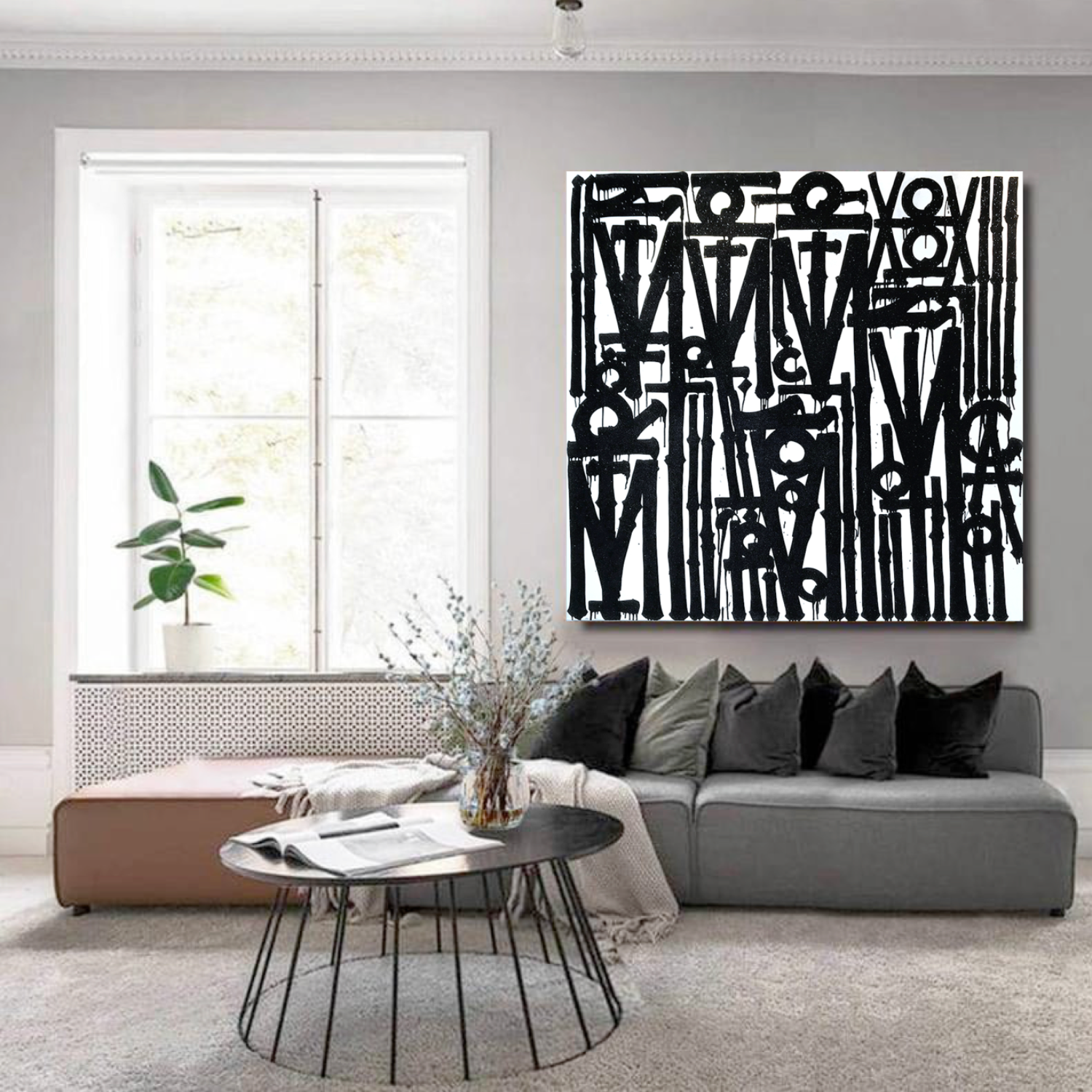 Graffiti White Black Retna Replica Square Painting