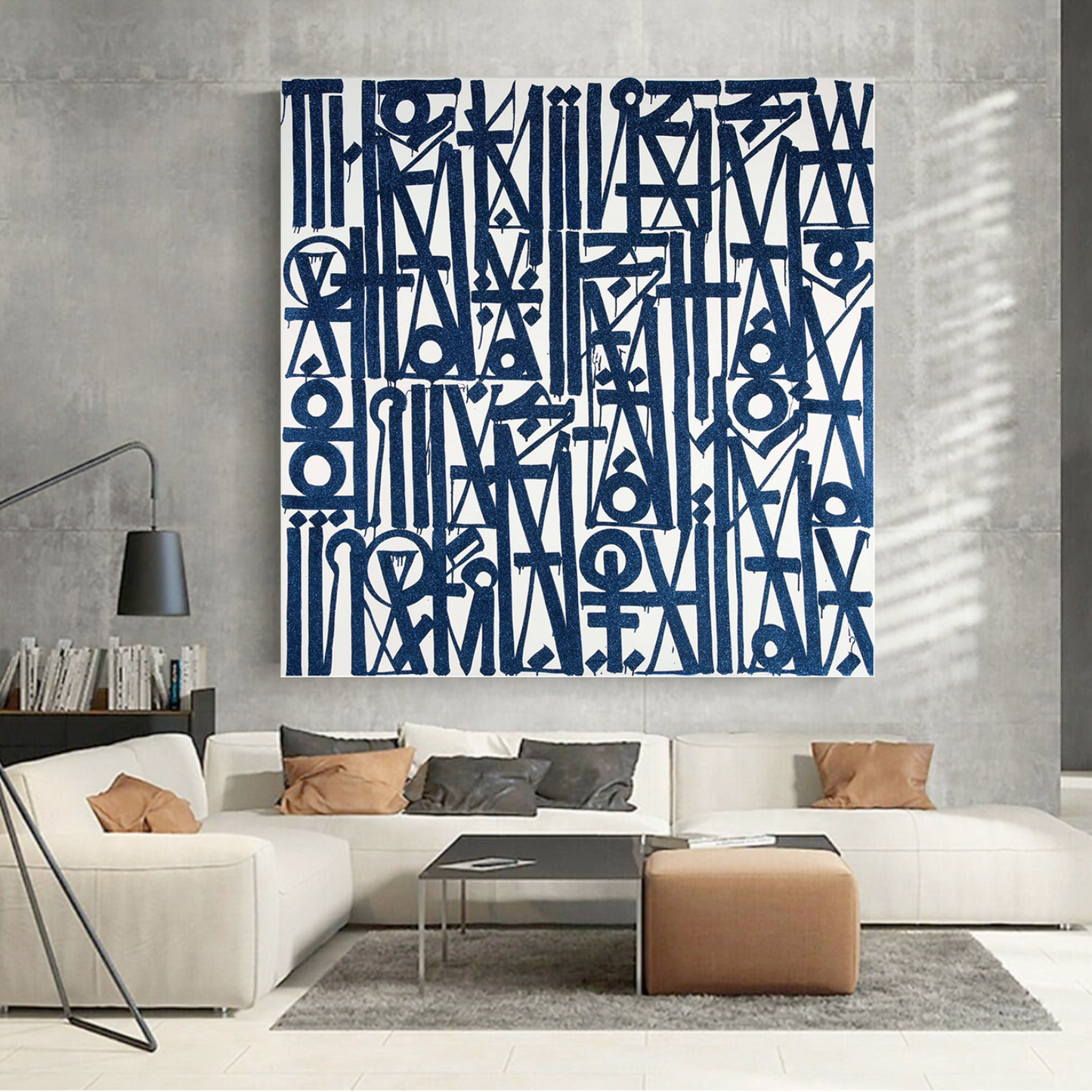 Square White Blue Fonts Retna Replica Oil Painting