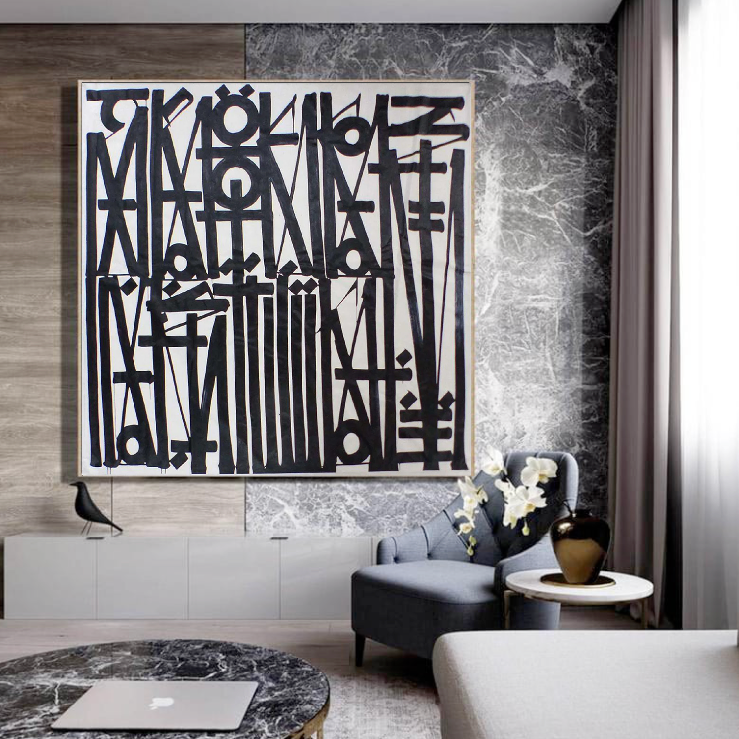 Square Black White Retna Replica Calligraffiti Art