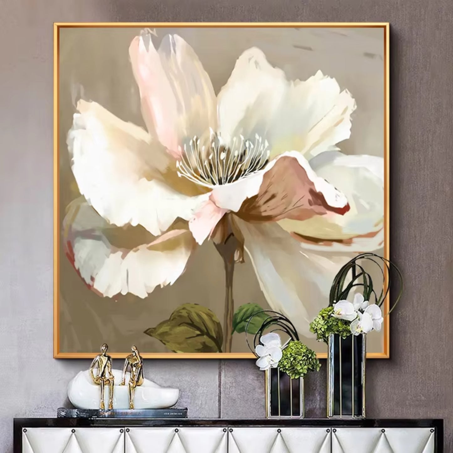 Scandinavian Hibiscus Oil Painting Modern Wall Décor