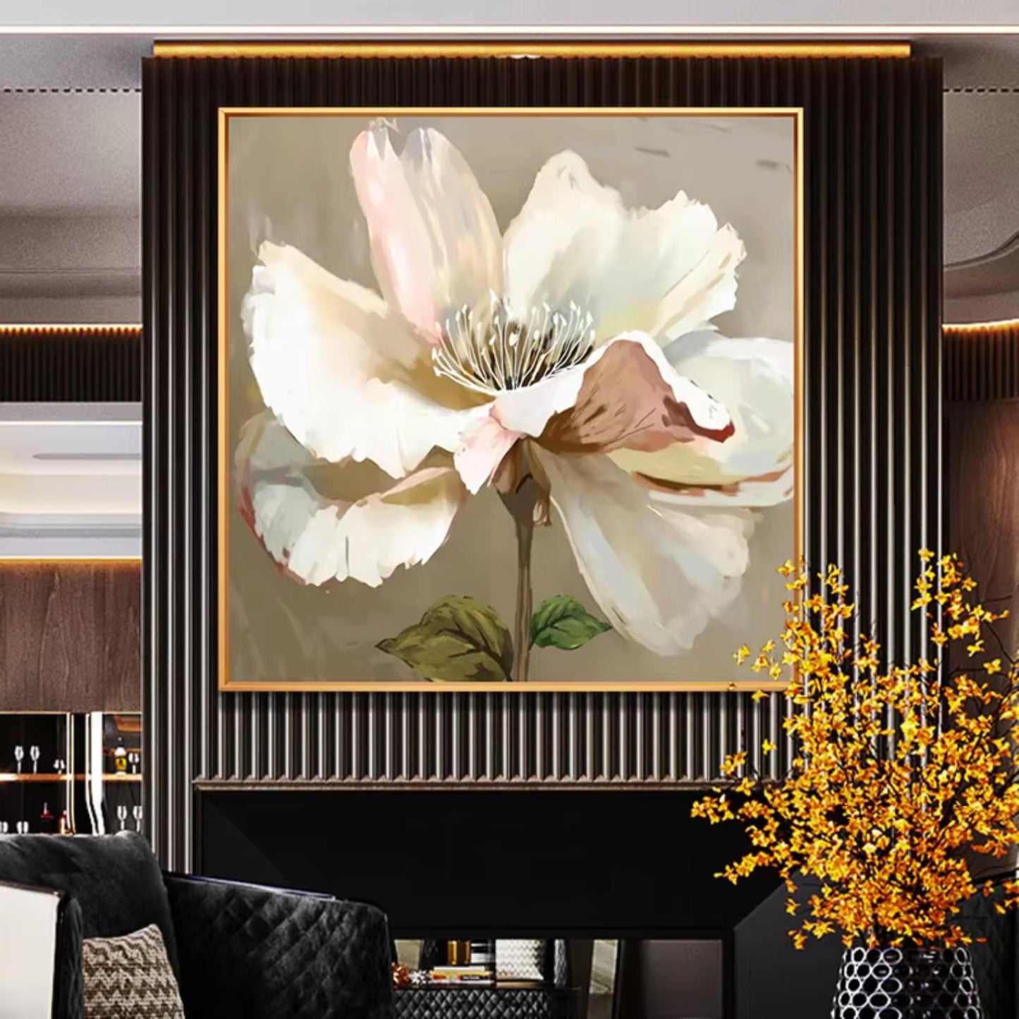 Scandinavian Hibiscus Oil Painting Modern Wall Décor