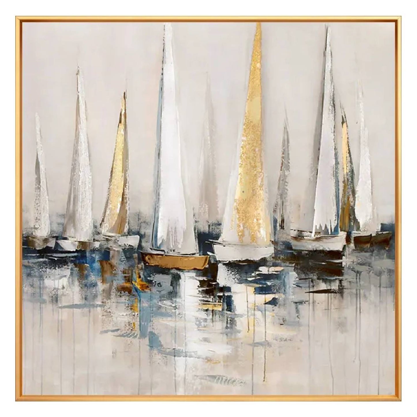 Sea Sailing Boats Drippy Texture Seascape Painting