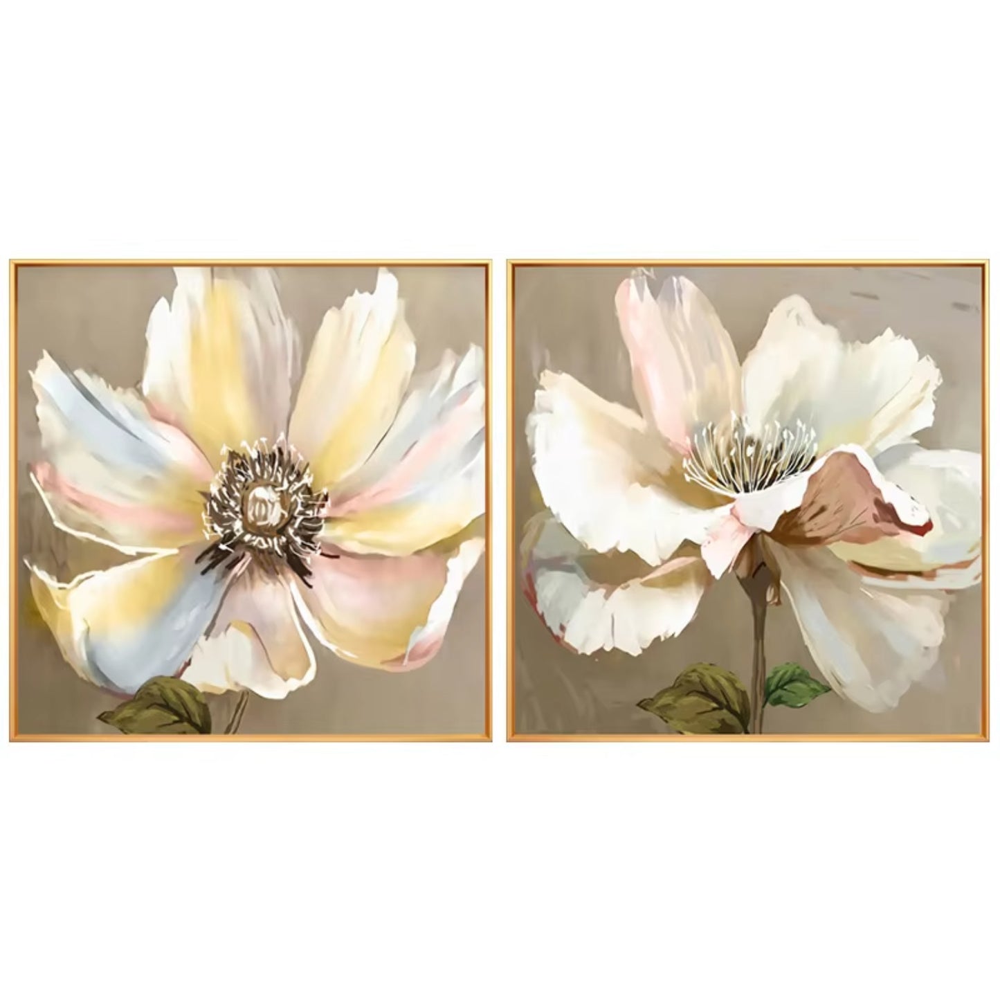 Set of 2 Scandinavian Hibiscus Floral Oil Painting