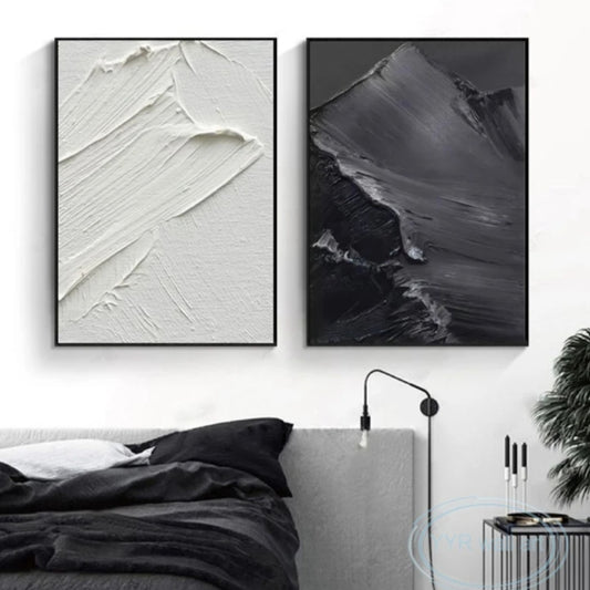 Set of 2 White & Black Peaks Home Decor Oil Painting