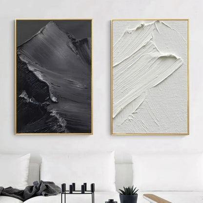 Set of 2 White & Black Peaks Home Decor Oil Painting