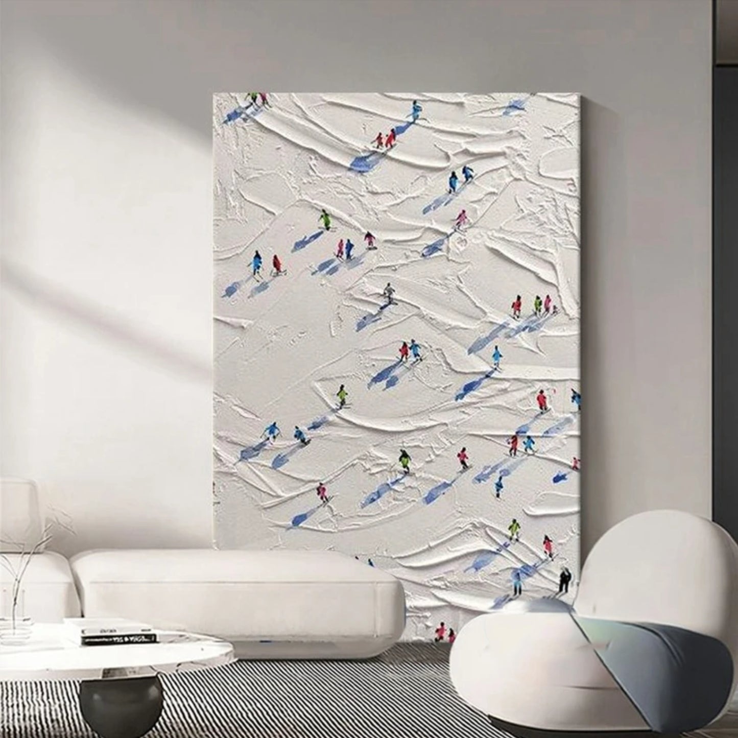 Snow Mountain Skiing Abstract Oil Painting Decor