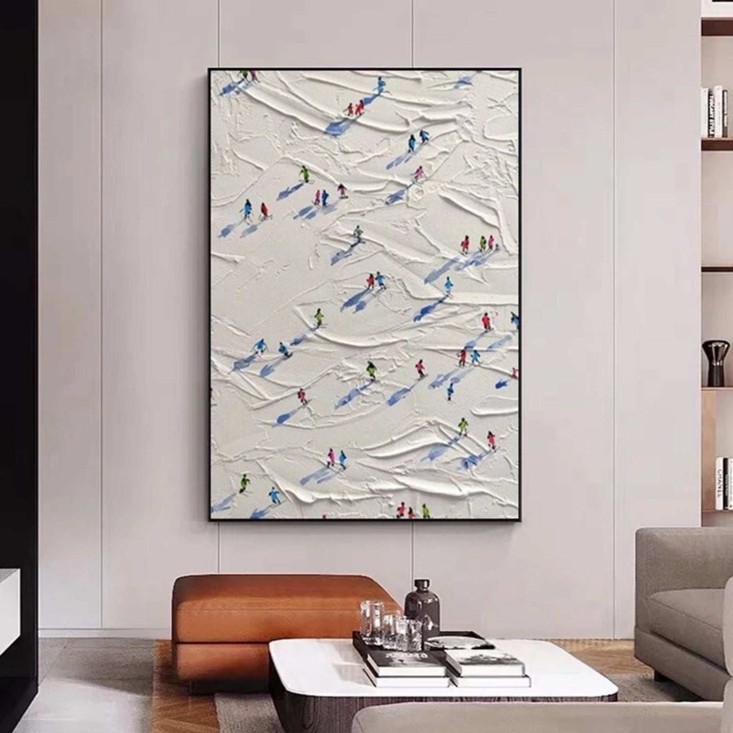 Snow Mountain Skiing Abstract Oil Painting Decor