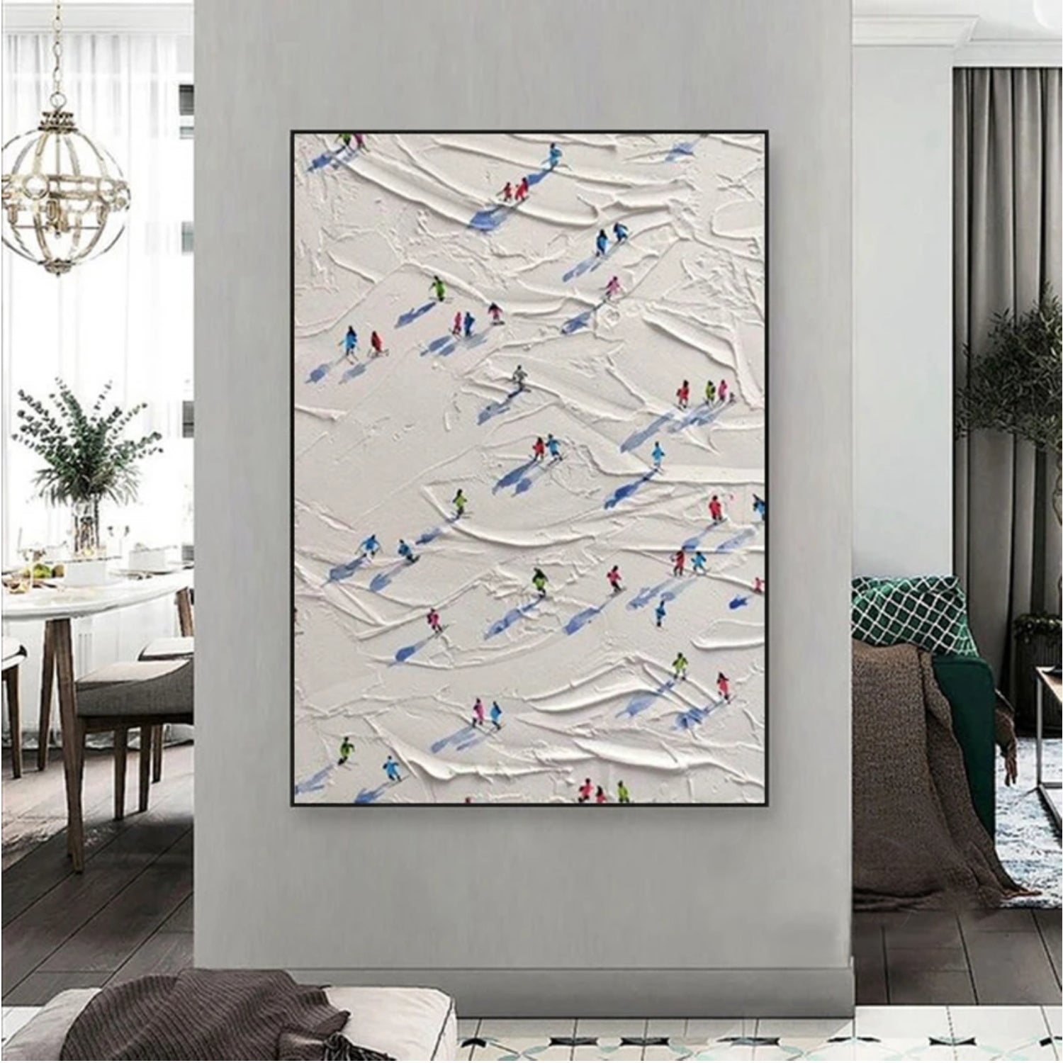 Snow Mountain Skiing Abstract Oil Painting Decor