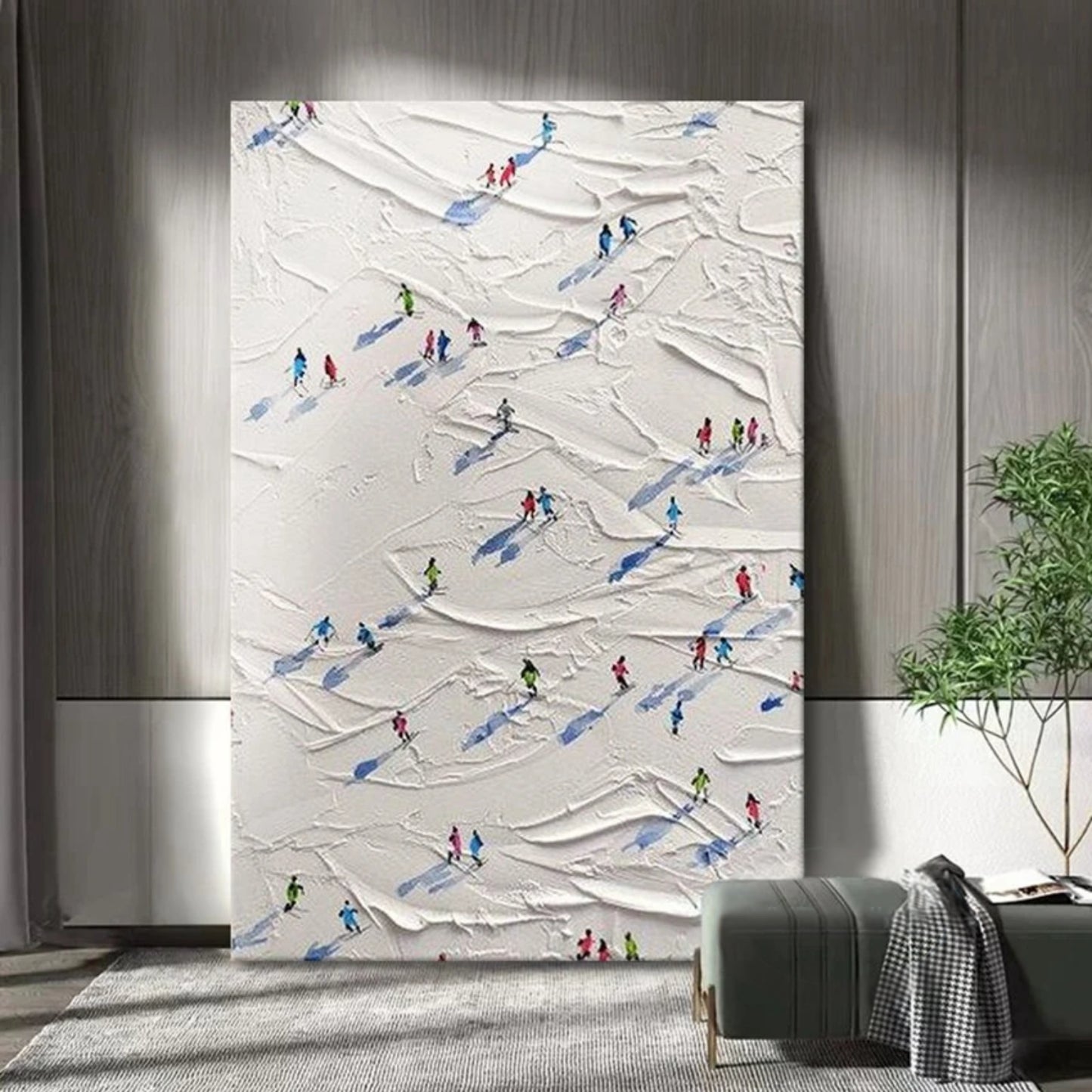 Snow Mountain Skiing Abstract Oil Painting Decor