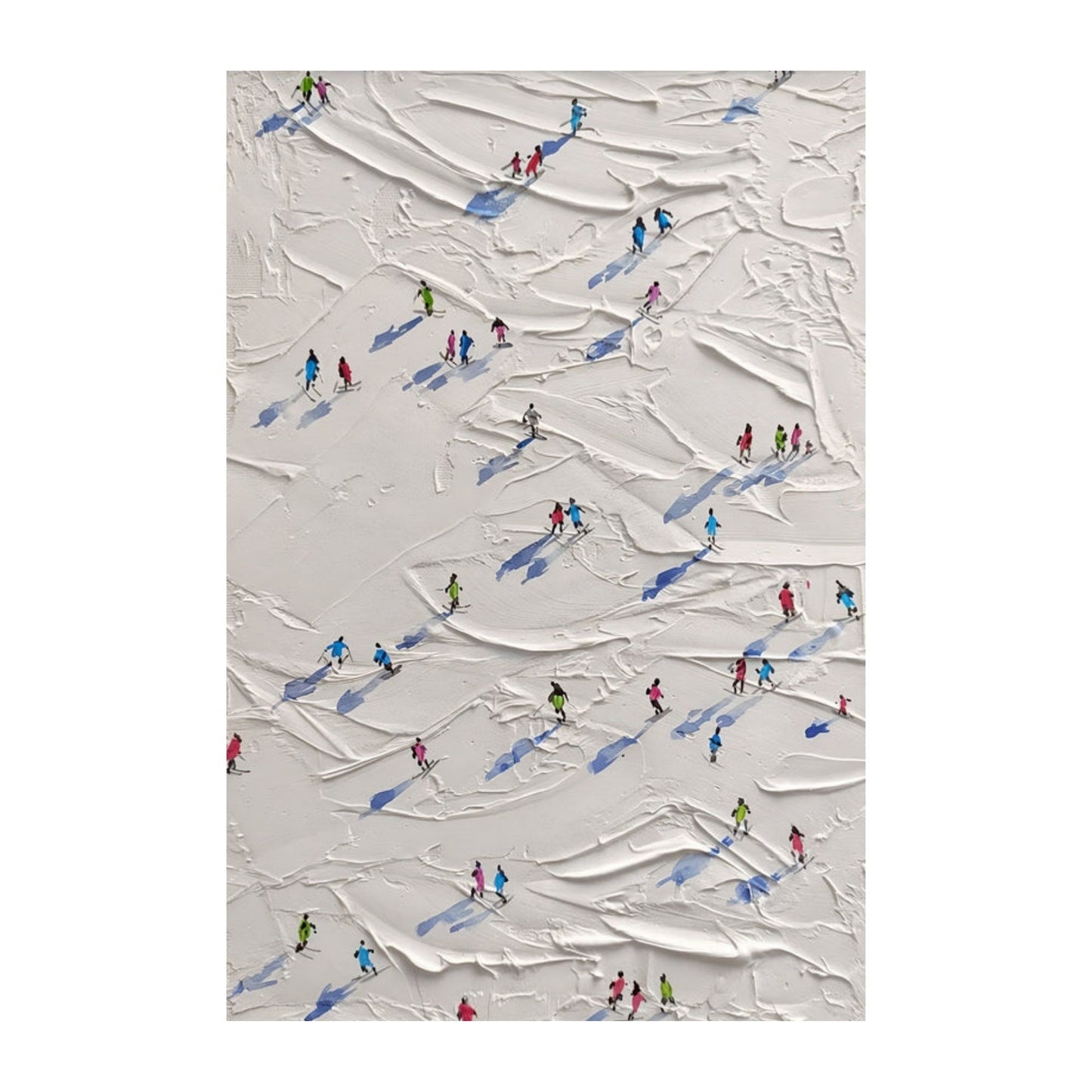 Illustration of people skiing on a textured white surface