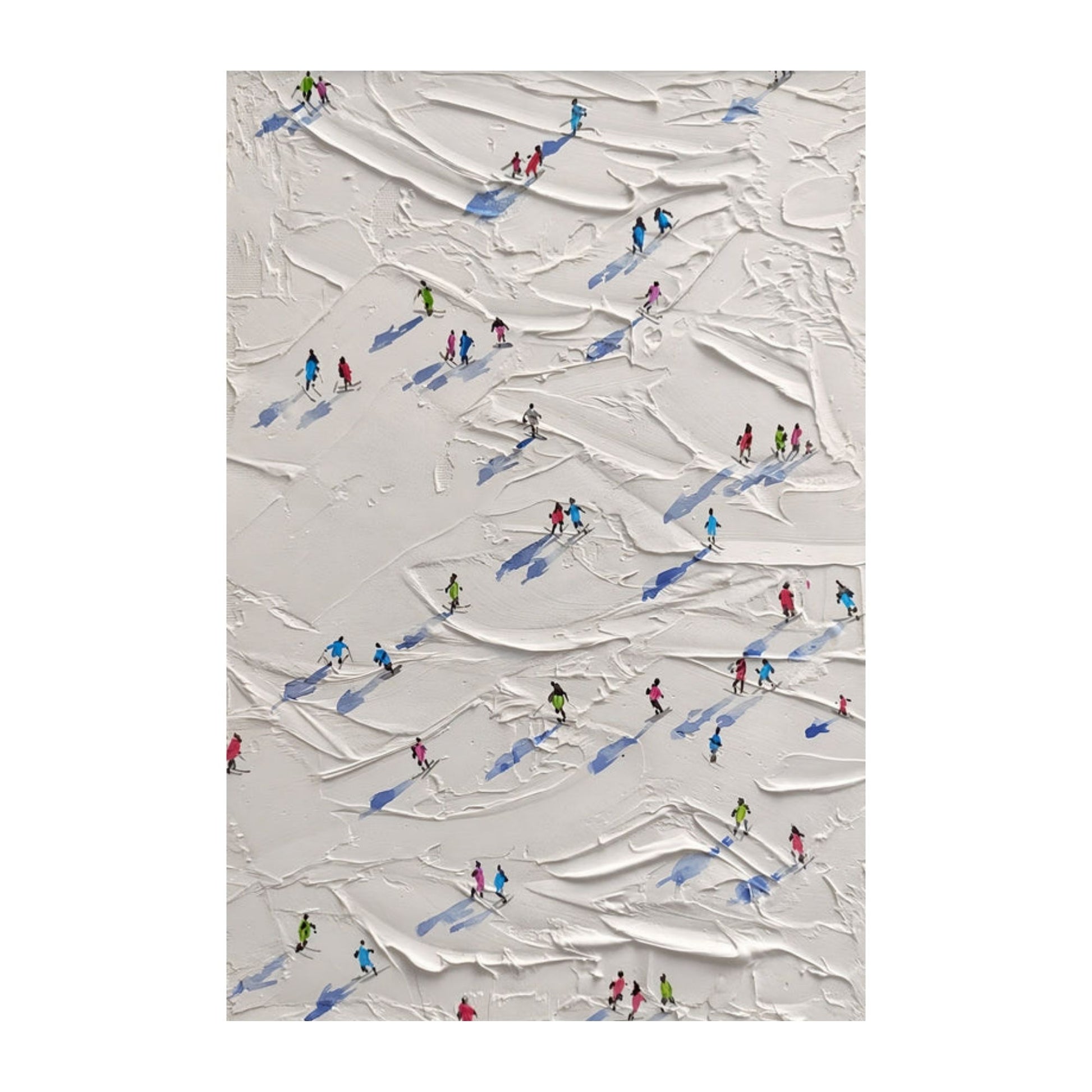 Illustration of people skiing on a textured white surface