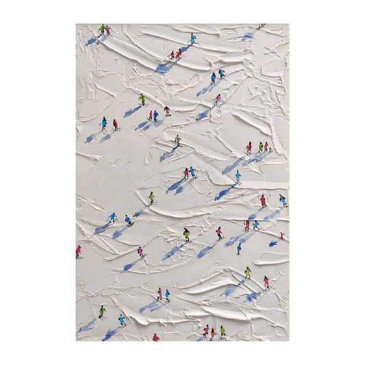 Illustration of people skiing on a textured white surface