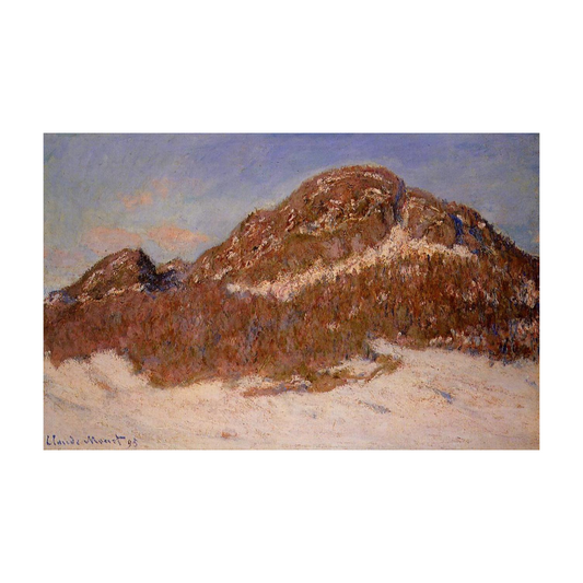 Hand-painted canvas featuring snow-covered ground and warm brown banks beneath a muted winter sky.