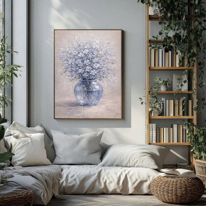 Soft Blue Floral Glass Vase Painting Gold Detail Art