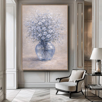 Soft Blue Floral Glass Vase Painting Gold Detail Art