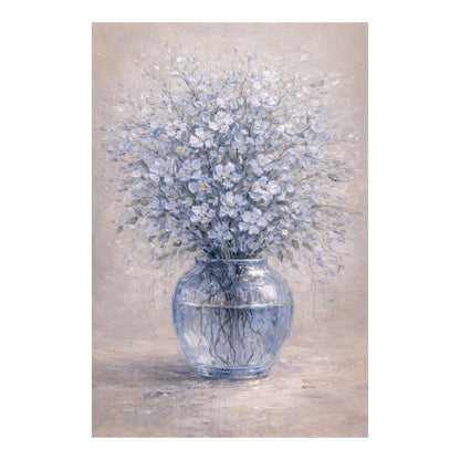 Soft Blue Floral Glass Vase Painting Gold Detail Art