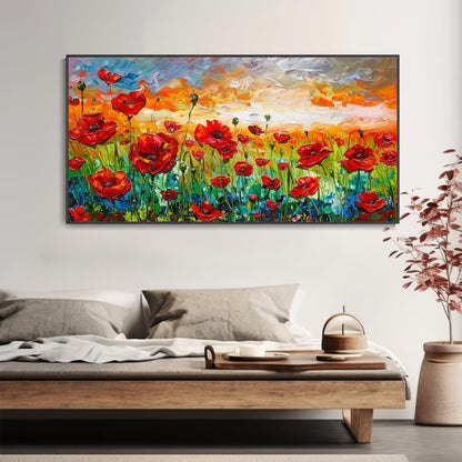 Sunset Poppies Red Wildflower Field at Dusk