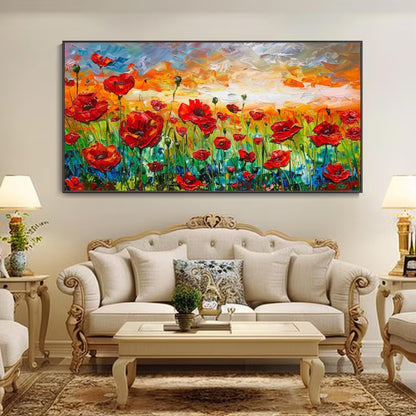 Sunset Poppies Red Wildflower Field at Dusk