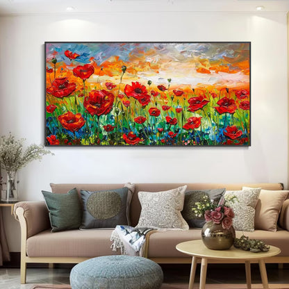 Sunset Poppies Red Wildflower Field at Dusk