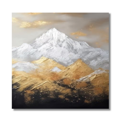 3D Textured Mountain Landscape – Hand-Painted Gold & Snow Impasto Wall Art