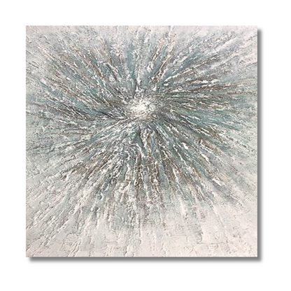 3D Textured Burst Abstract Painting – Neutral Grey, Taupe & Teal Wall Art on Canvas